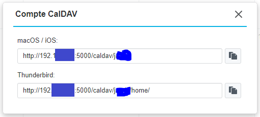 Choix des URLS Caldav