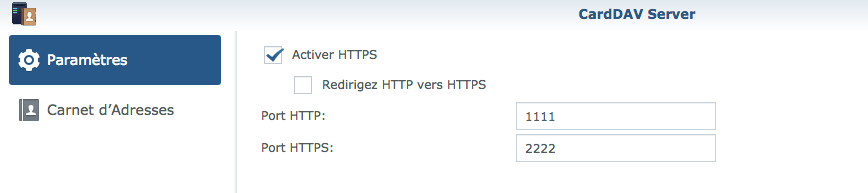 Carddav server : La configuration des ports